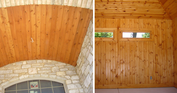 Wood grage walls and wood ceilings
